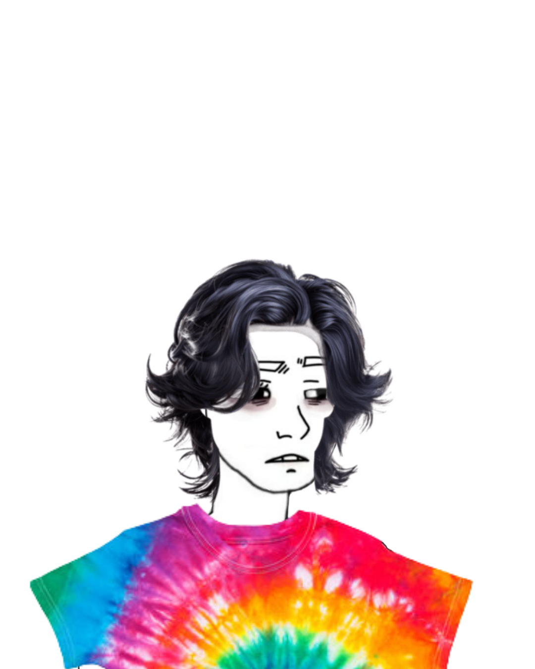 Avatar wojack con pelo largo y camiseta tie dye.