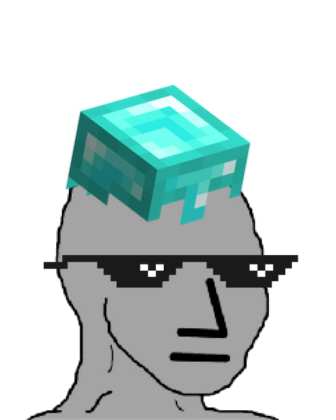 Avatar wojack con casco de diamante de Minecraft y gafas pixeleadas.
