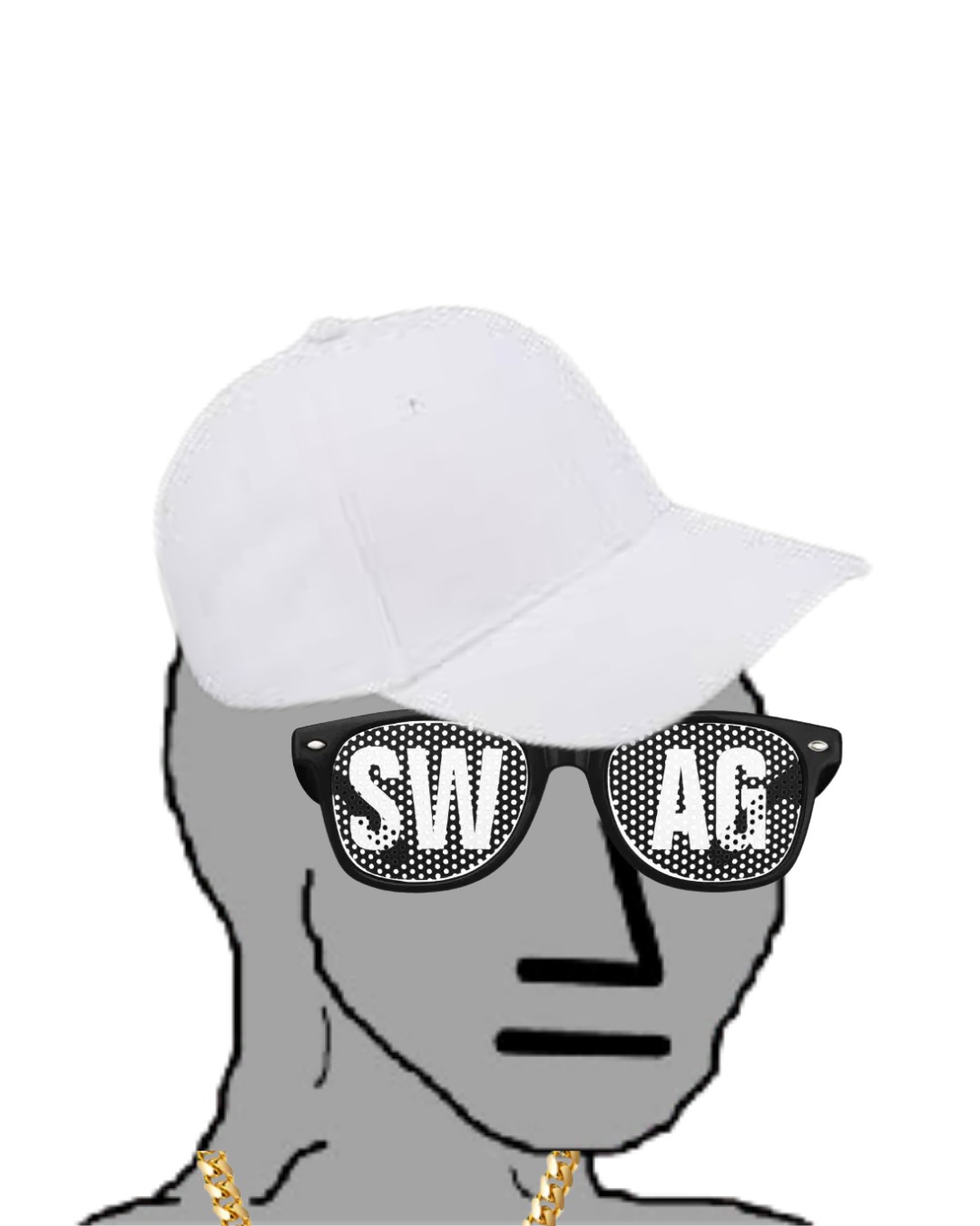 Avatar wojack con gorra blanca, gafas de sol y cadena dorada.
