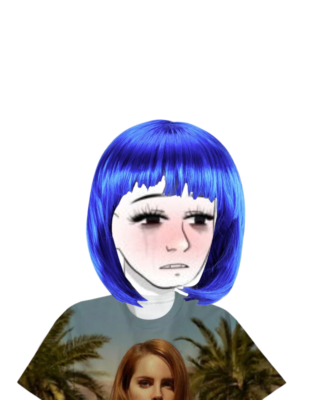 Avatar wojack con pelo corto azul y camiseta de Lana del Rey.
